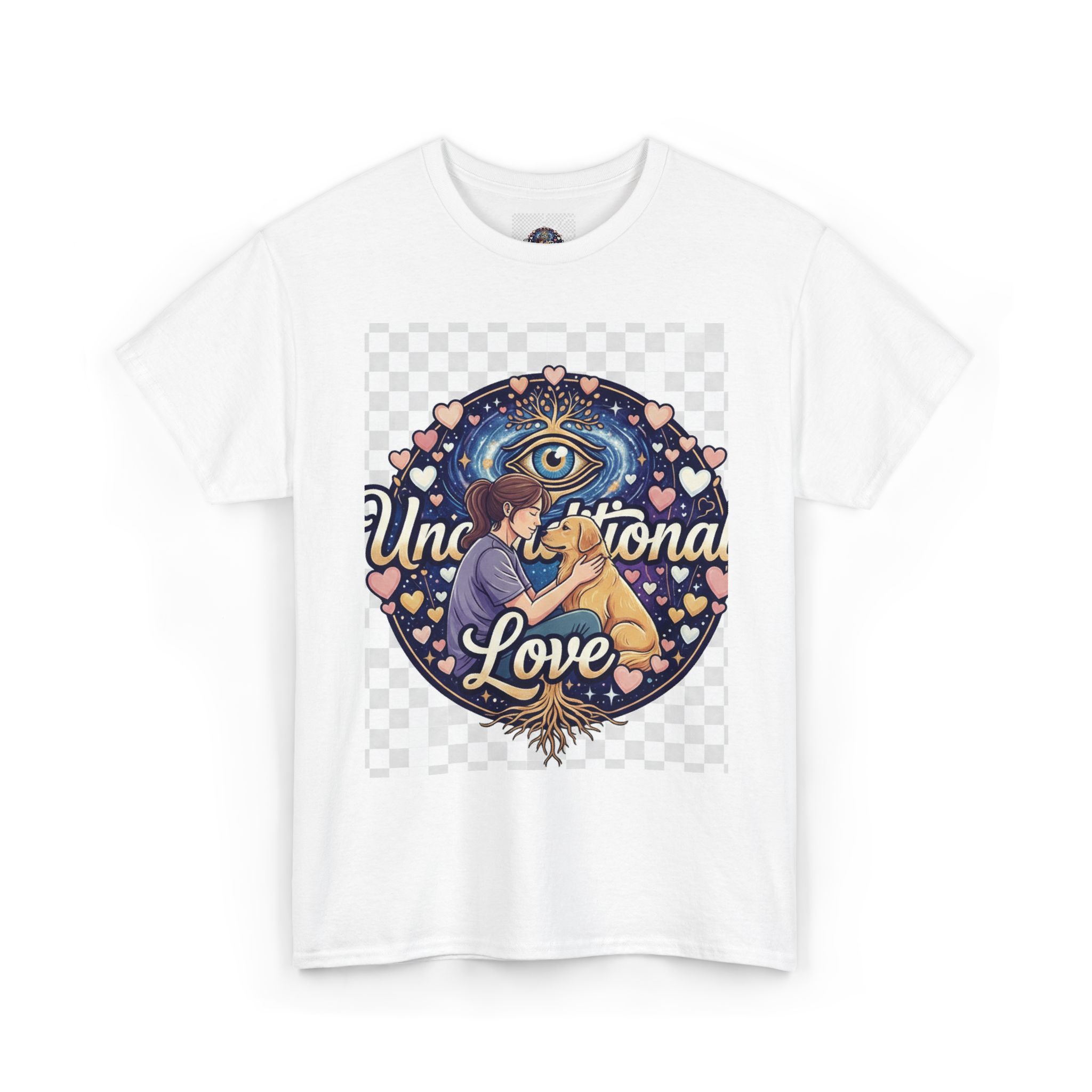 Unconditional Love T-Shirt | Cosmic Eye Embrace, Hearts Design - Image 3