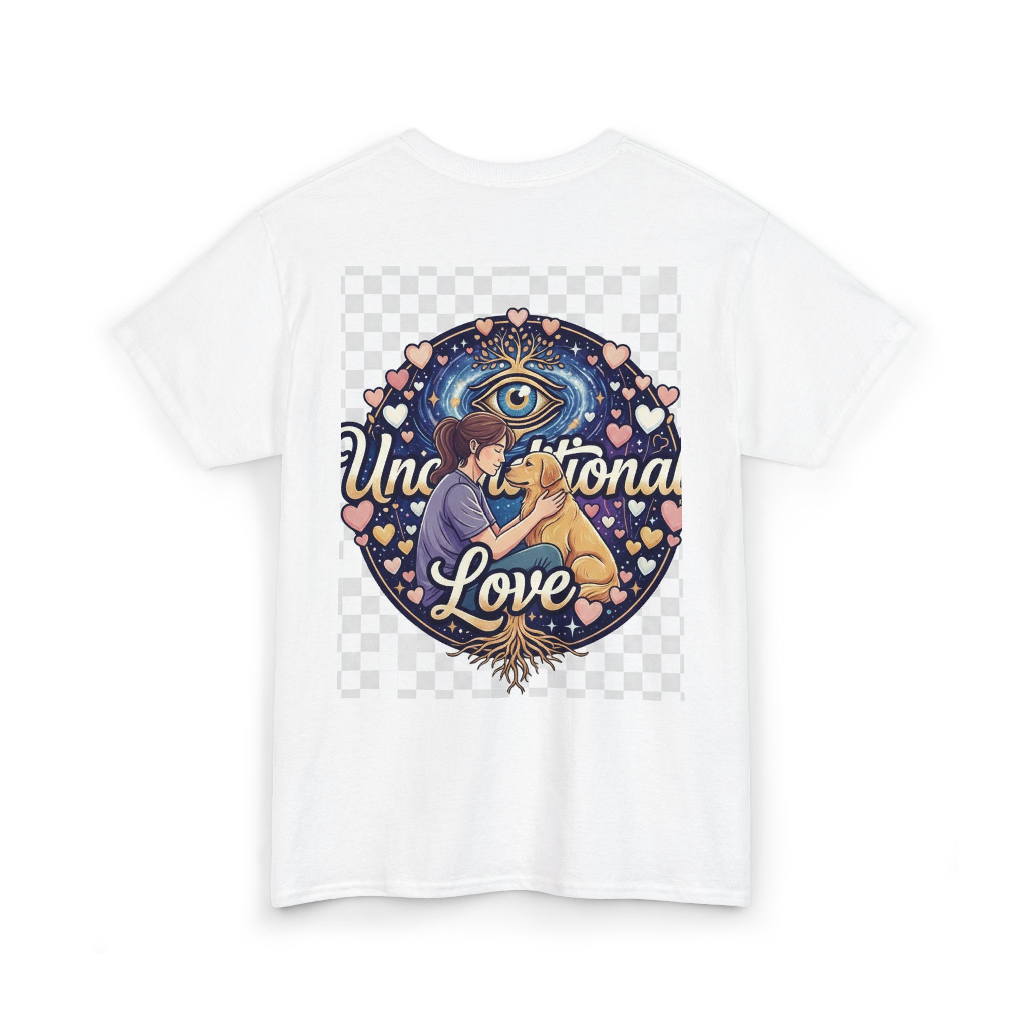Unconditional Love T-Shirt | Cosmic Eye Embrace, Hearts Design - Image 4