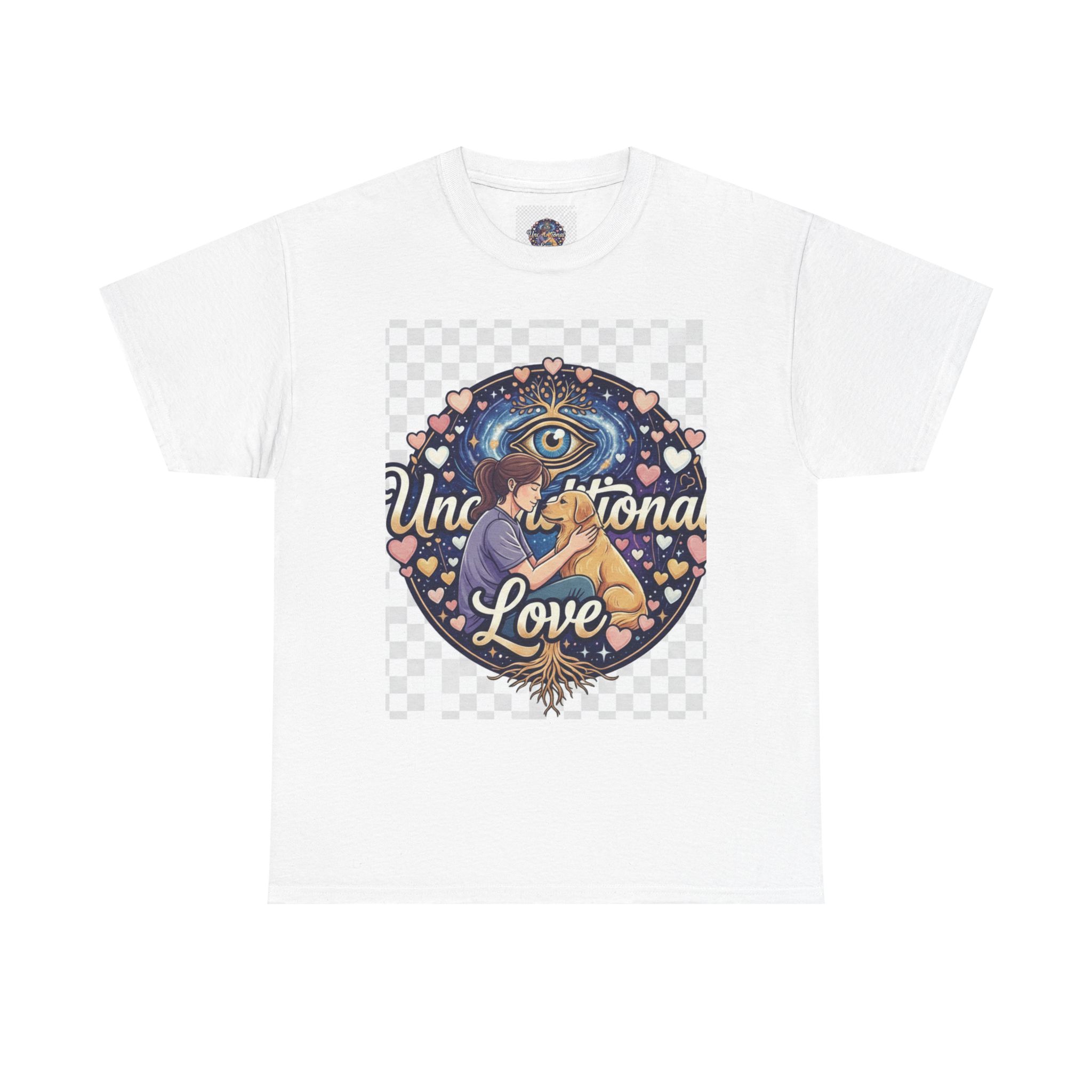 Unconditional Love T-Shirt | Cosmic Eye Embrace, Hearts Design