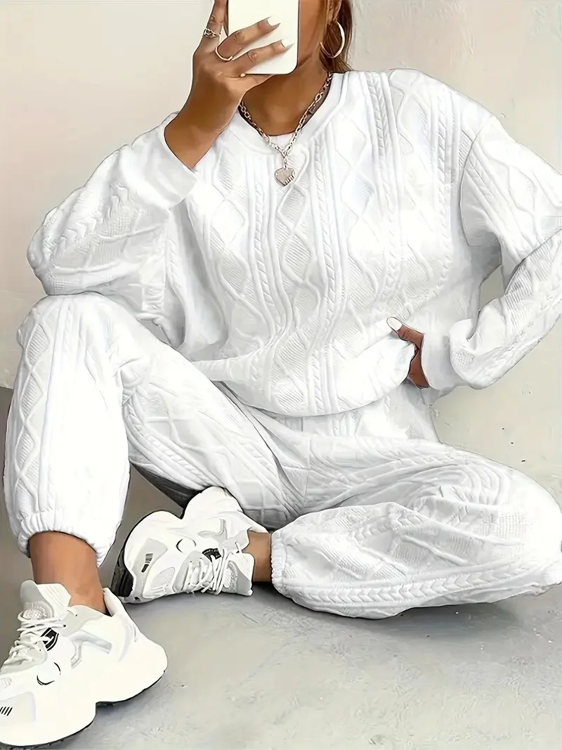 Plus Size Women's Twist Knit Textured for Autumn and Winter Casual Fashion Wear