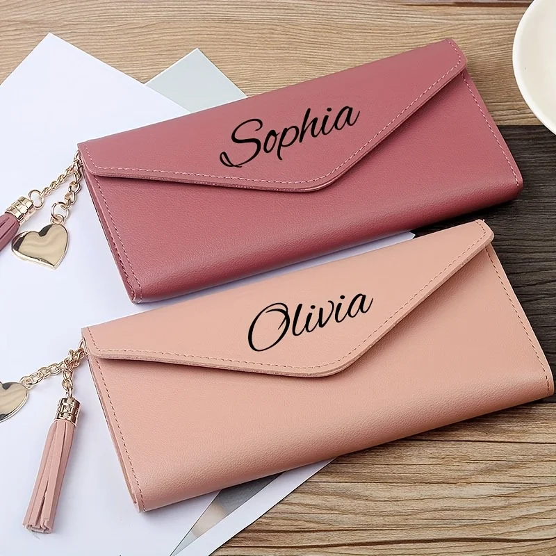 Customized Name Fashion Women's Wallets Simple Personalized Long Section Clutch Purses with Zipper Soft PU Leather Card Holder